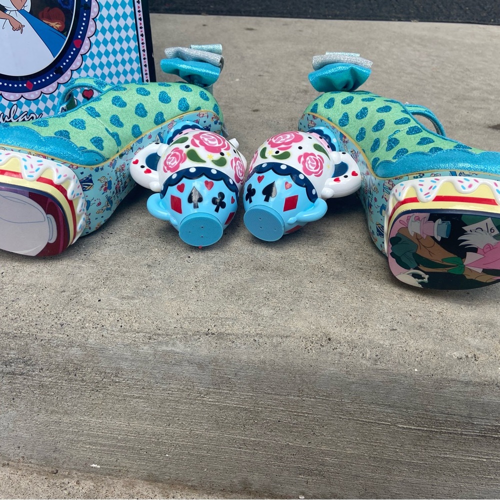 Irregular Choice Teal and Blue Heart Heels Alice in Wonderland - Picture 6 of 6